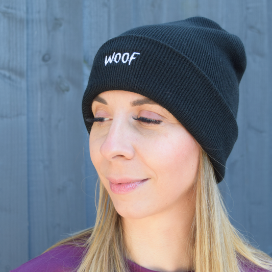 Woof - Soft Cuffed Embroidered Beanie Hat (Unisex)